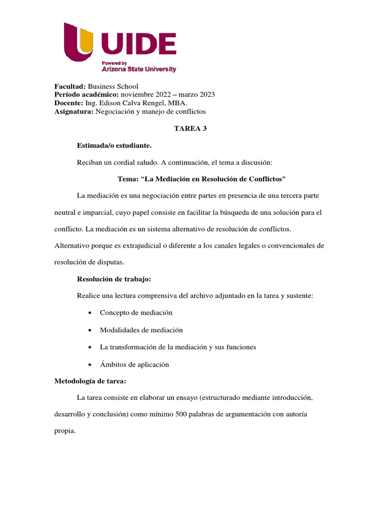 TAREA+3+Negociaci%C3%B3n+y+manejo+de+conflictos | PDF