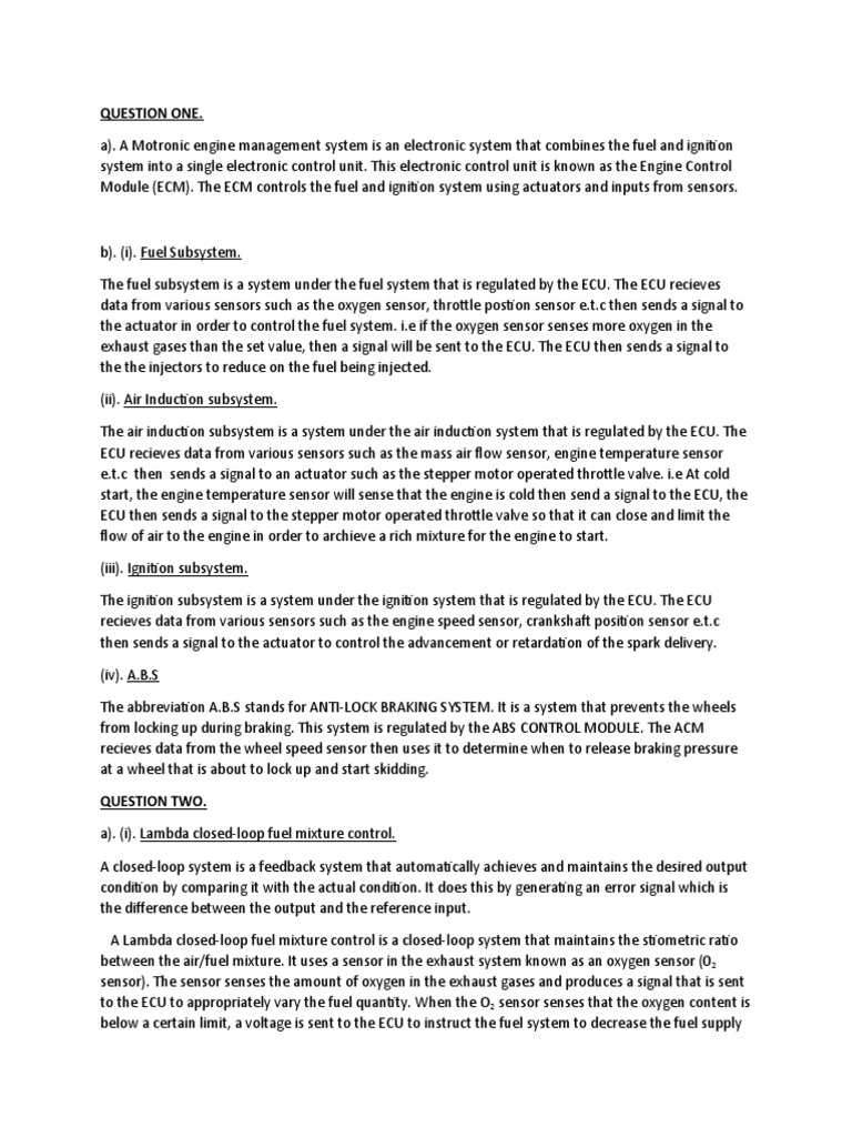 A Motronic Engine Management System Is An Electronic System That Combines The Fuel and Ignition