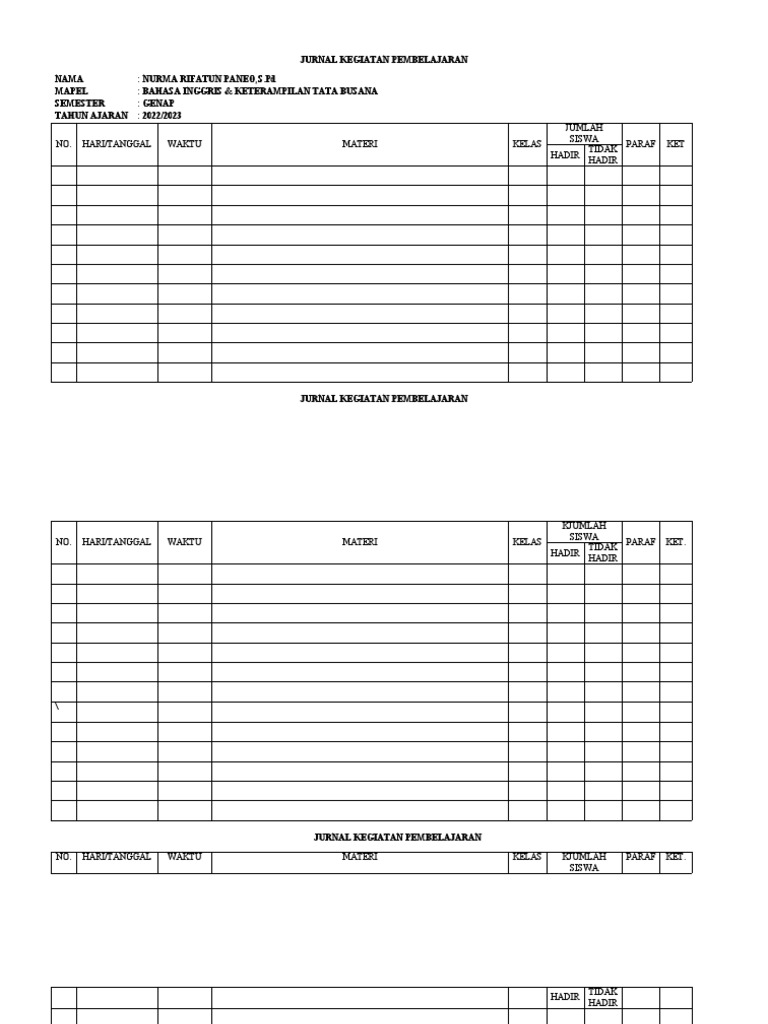 Format Jurnal Guru Mapel (3) | PDF