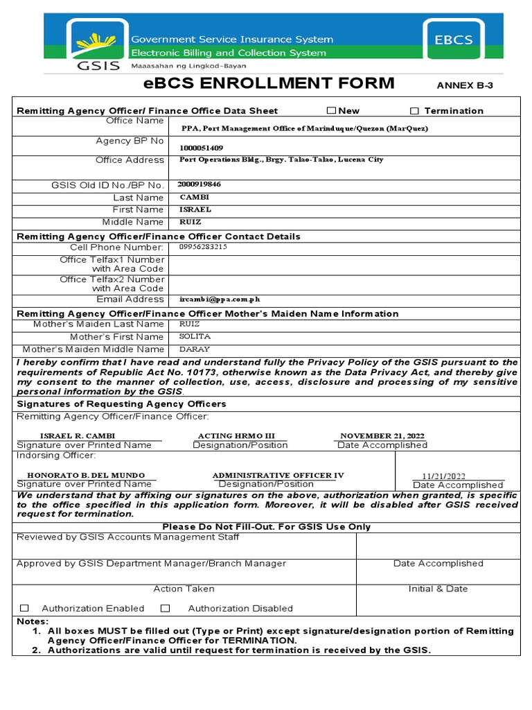 Ebcs enrollment form 18mar2021 pdf information technology computing