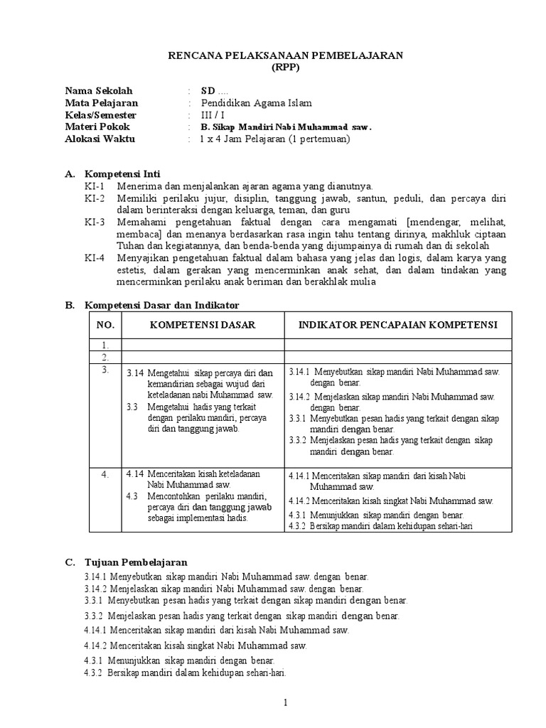 RPP Pendidikan Agama Islam Kelas III | PDF