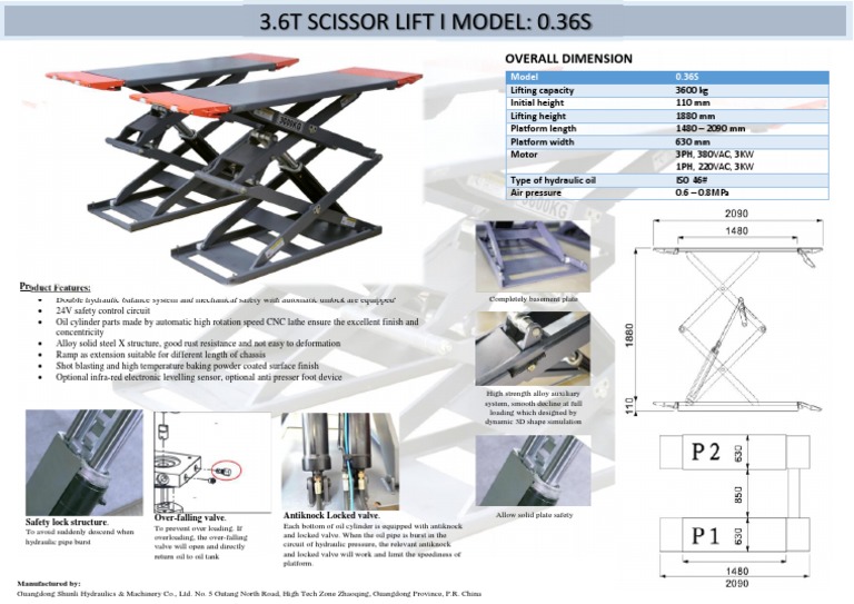 3.6T Scissor Lift Model 0.36S Specifications | PDF | Valve | Applied ...