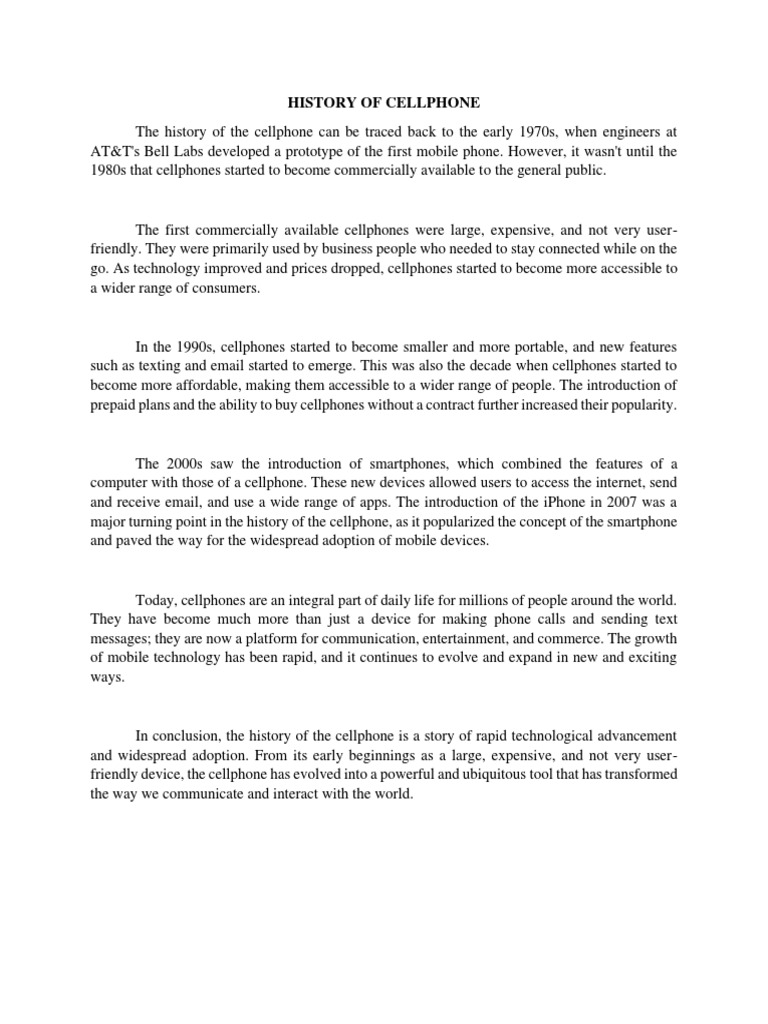 CELL PHONE HISTORY ARTICLES intelligence overview