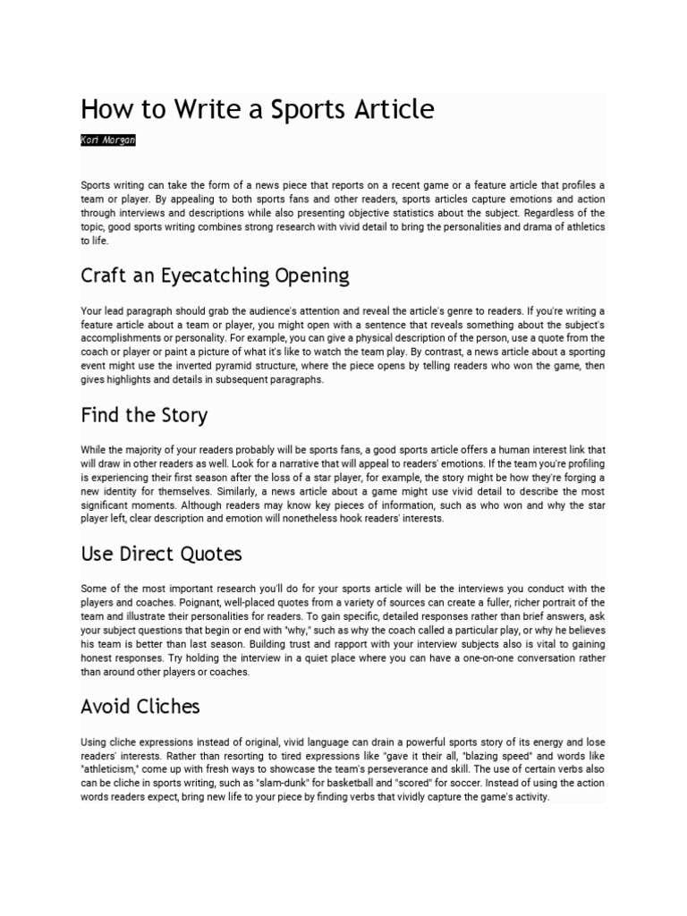 How To Write A Sports Article PDF Plain Language News