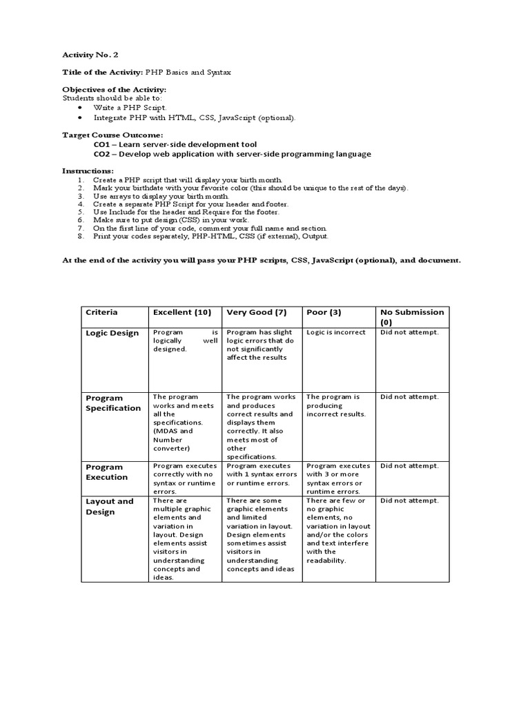 Php basics and syntax activity pdf php computer program