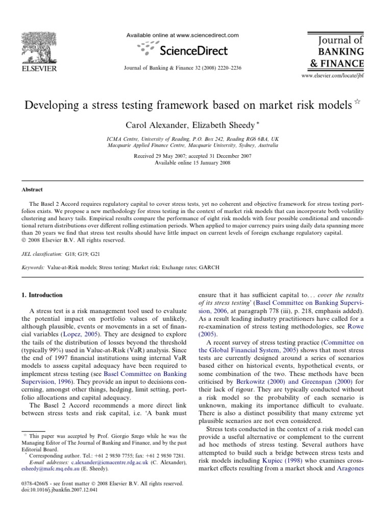 Developing A Stress Testing Framework Pdf Value At Risk Normal