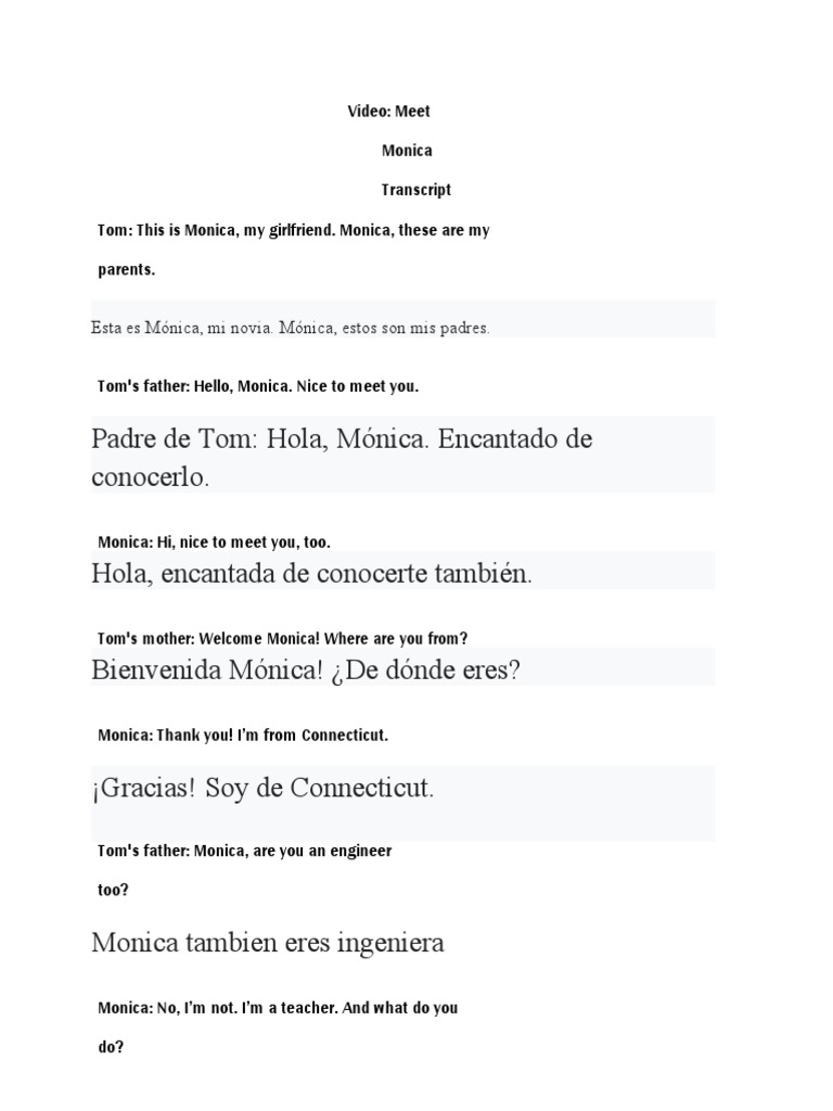 Week 8 - Transcript - Meet Monica (1) Conversacion TRADICIDA | PDF ...
