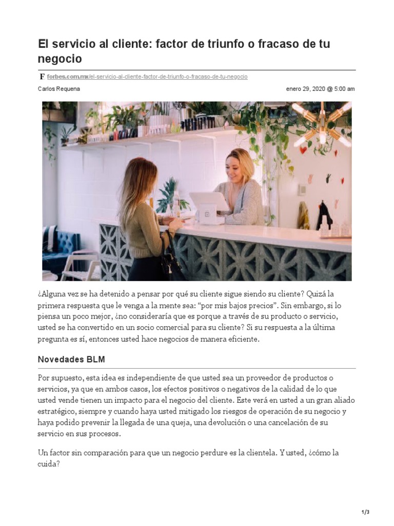 El Servicio Al Cliente Factor De Triunfo O Fracaso De Tu Negocio Pdf