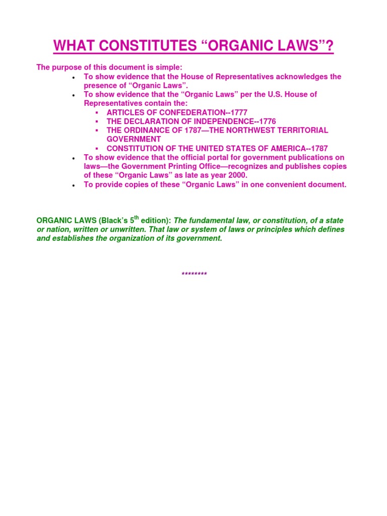 Organic Law United States House Of Representatives United States