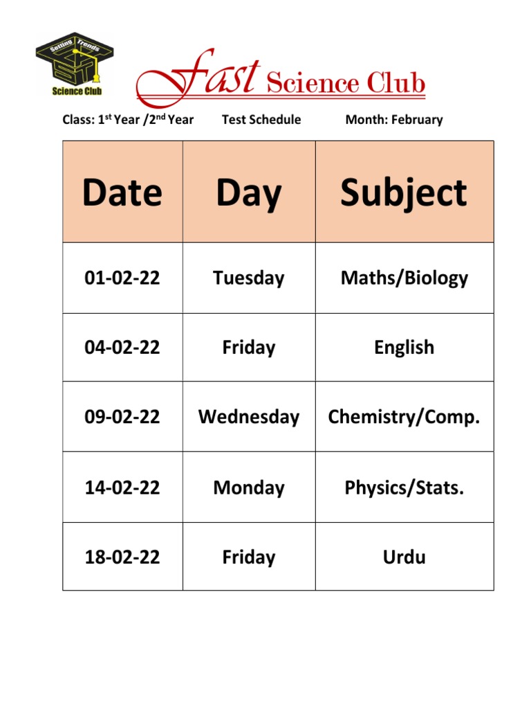 FSC February Test Schedule | PDF