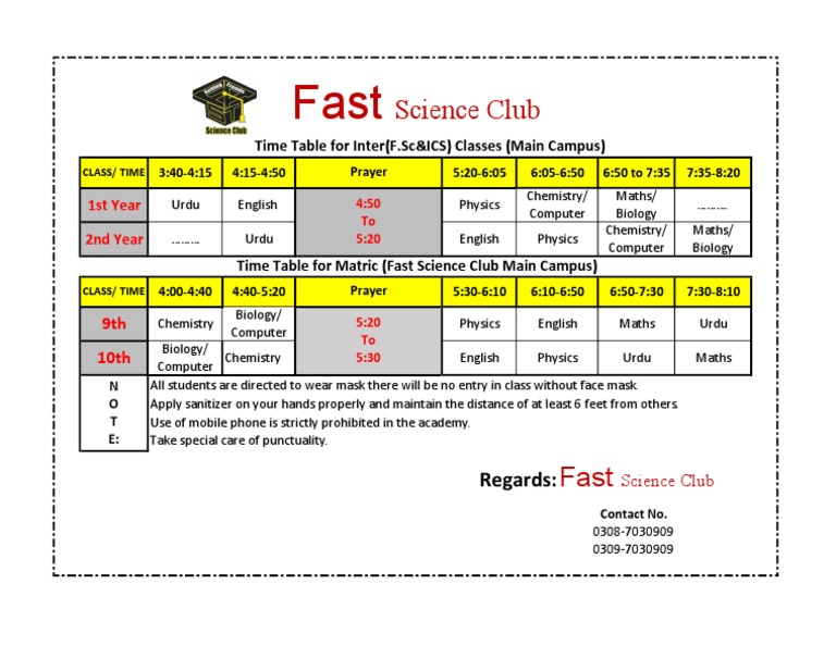 New Time Table (FSC) PDF