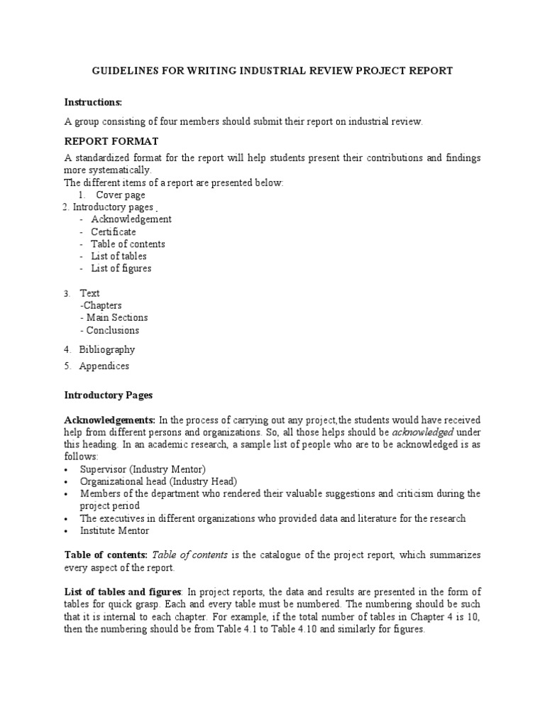 Guidelines For Writing Industrial Review Project Report (1) .Docx2 ...