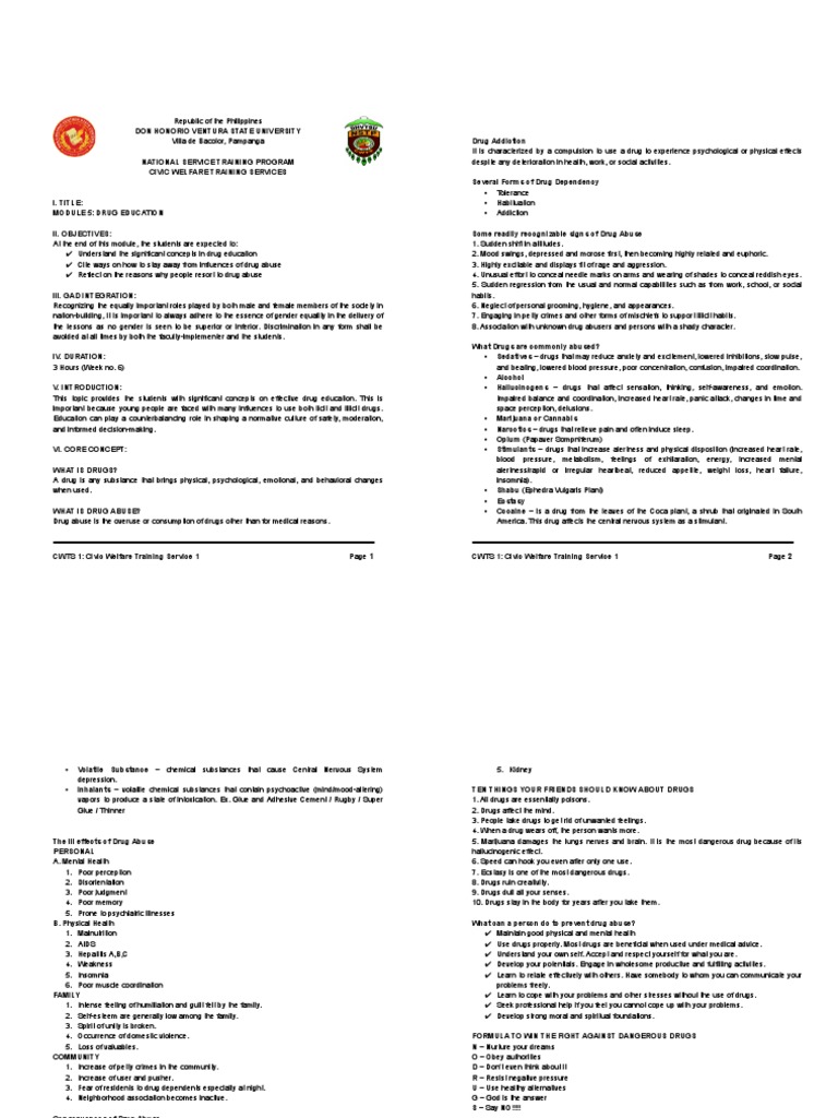 Module 5: Drug Education Overview | PDF | Psychoactive Drugs ...
