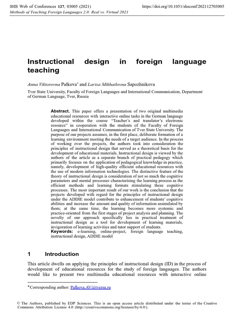 Instructional Design in Foreign Language Teaching | PDF | Instructional ...