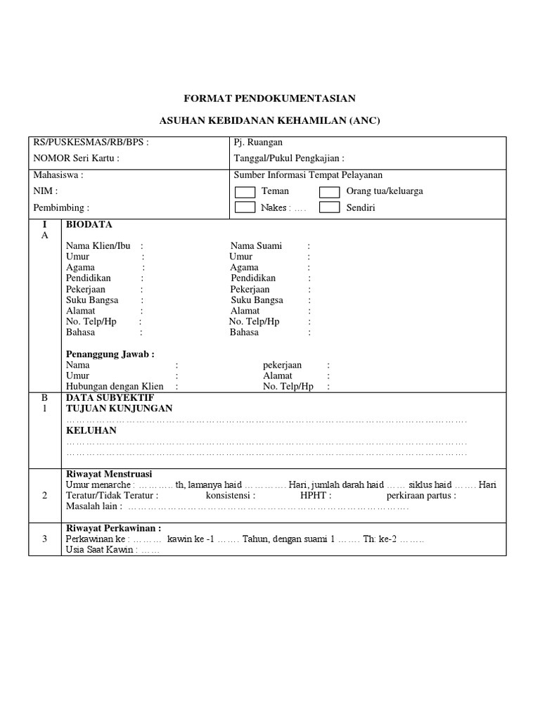 Format Dokumentasi Asuhan Kebidanan ANC | PDF