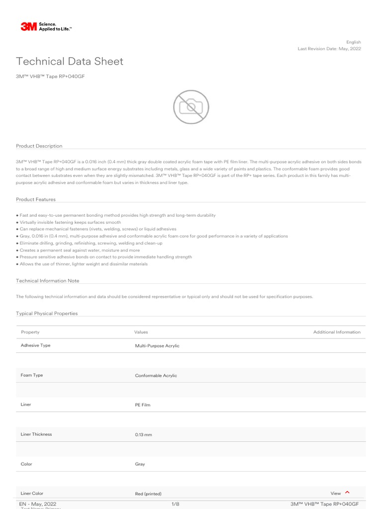 3M™ VHB™ Tape RP+040GF 20230121 PDF Adhesive Legal Liability