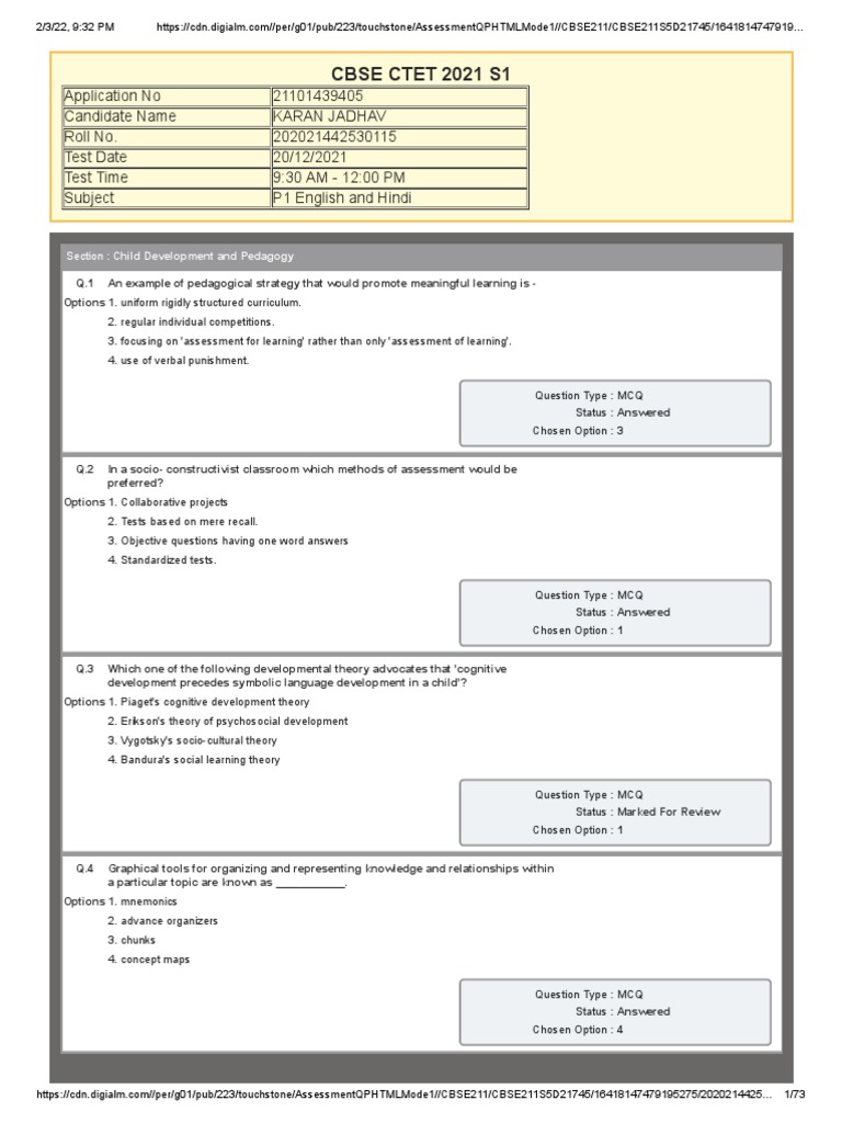 Answer Key | PDF | Constructivism (Philosophy Of Education) | Cognitive ...