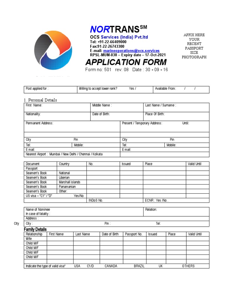 Seafarer Application Form Template | PDF | Oil Tanker | Ships