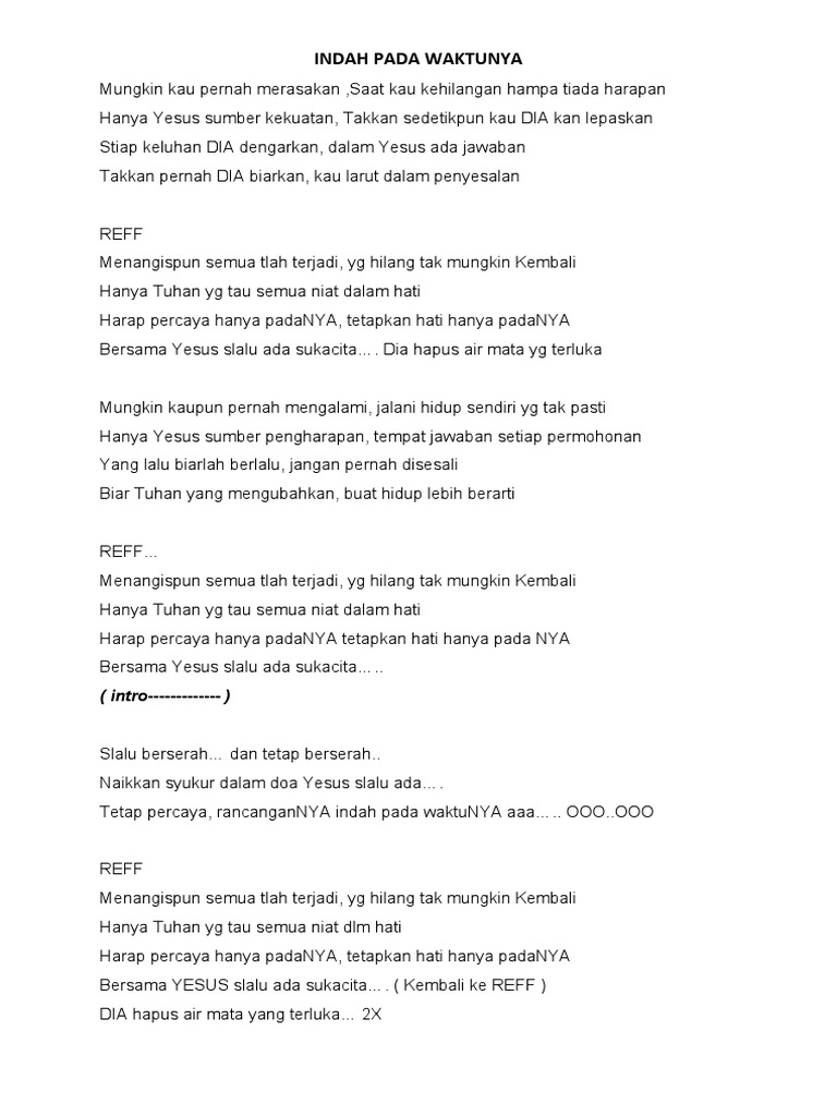Lirik Lagu Rohani "Indah pada Waktunya" | PDF | Agama & Spiritualitas ...