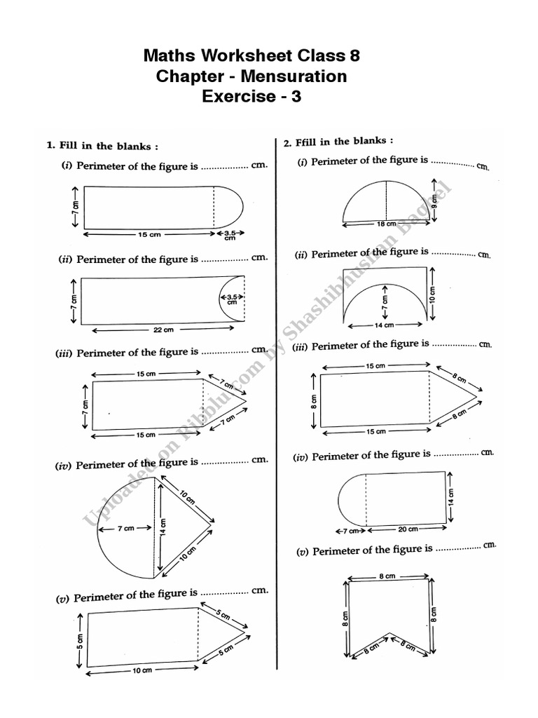 Worksheet On Mensurations For Cbse Class 8 Maths PDF
