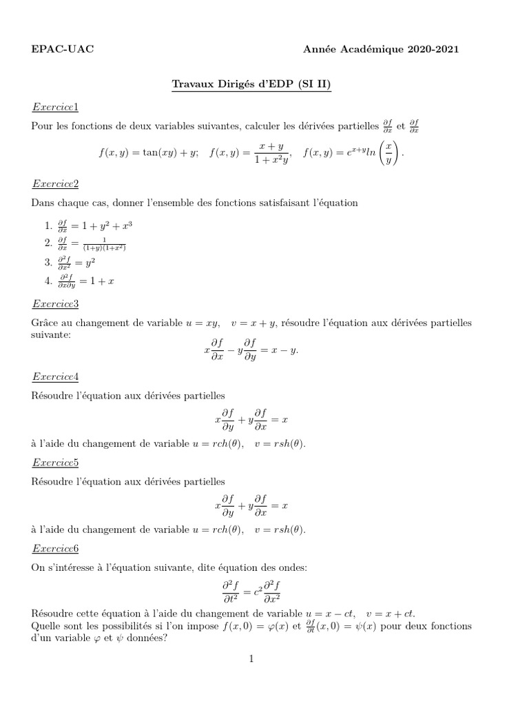 Exercices corrigés d'EDP hyperboliques | PDF | Équation aux dérivées ...