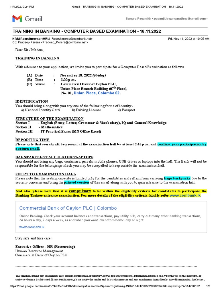 Gmail Training In Banking Computer Based Examination 18 11 2022