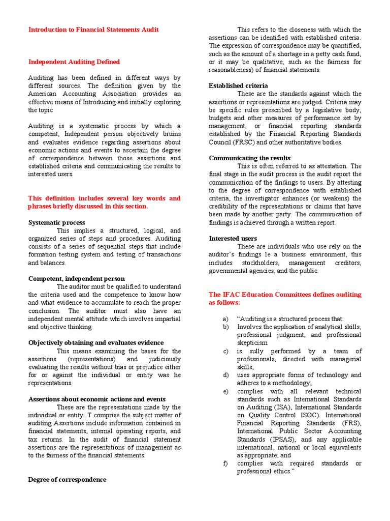 Introduction To Financial Statements Audit Pdf Financial Audit Audit