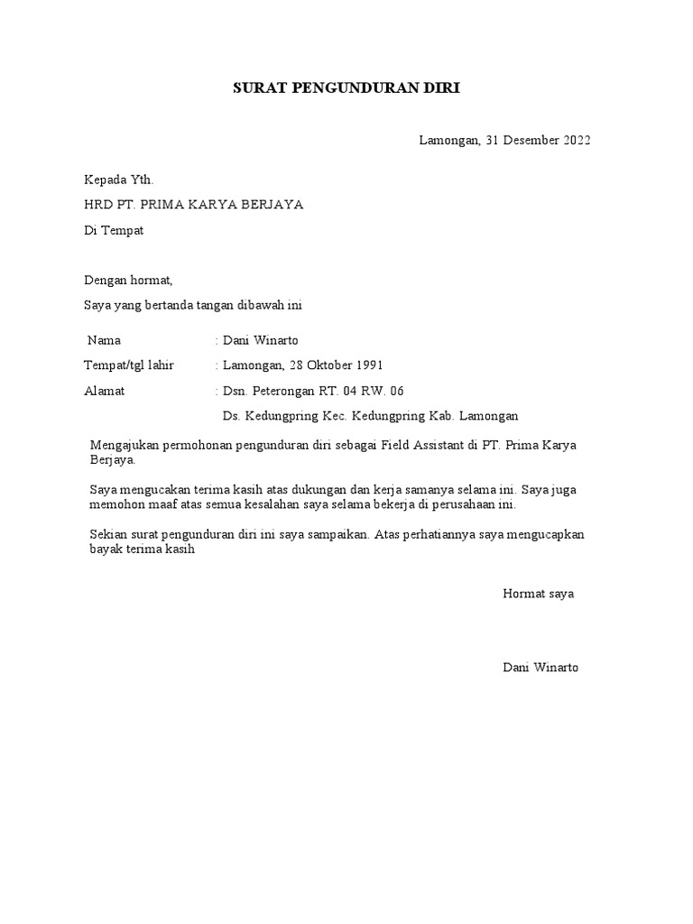 Surat Pengunduran Diri | PDF