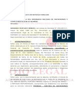 Demanda Ordinaria Nulidad de Matrimonio y Complementacion de Nombre.