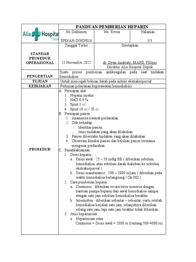 Panduan Pemberian Heparin | PDF