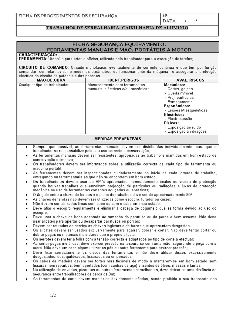Segurança no Uso de Ferramentas Manuais | PDF | Parafuso | Bens ...