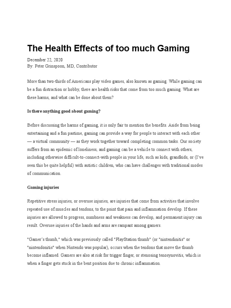 Gaming Advantages and Disadvantages PDF Mental Disorder Diseases