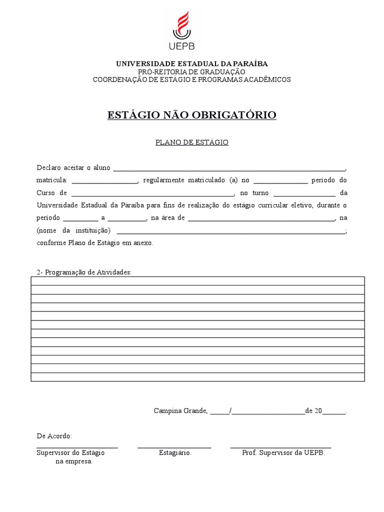 Plano de Estagio Nao Obrigatorio 2021 | PDF