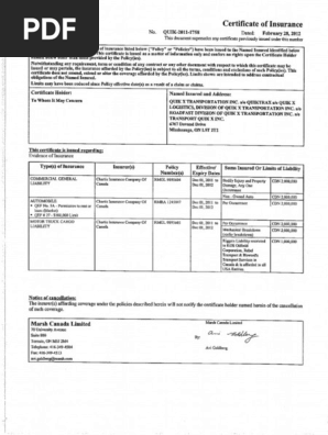 Certificate of Insurance