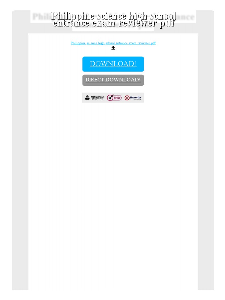 Philippine Science High School Entrance Exam Reviewer PDF PDF