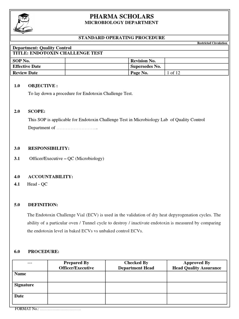 SOP For Endotoxin Challenge Test PDF Physical Sciences Chemistry