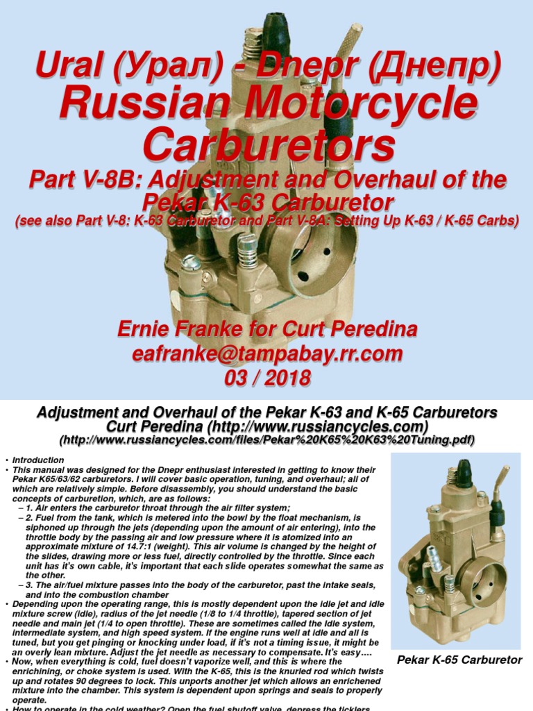 Pekar K-63/K-65 Carburetor Guide | PDF | Carburetor | Throttle