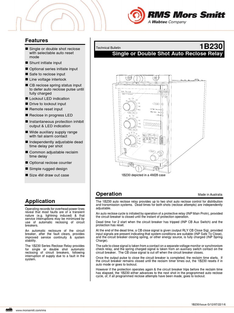 Features Single or Double Shot Auto Reclose Relay PDF Relay Switch