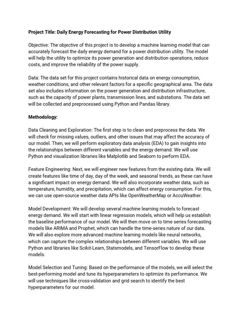 Daily Energy Forecasting For Power Distribution Utility PDF Machine