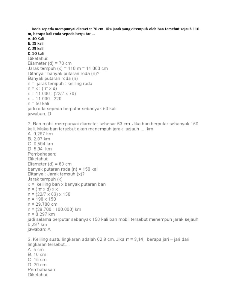 Putaran Roda Sepeda Diameter 70 cm | PDF