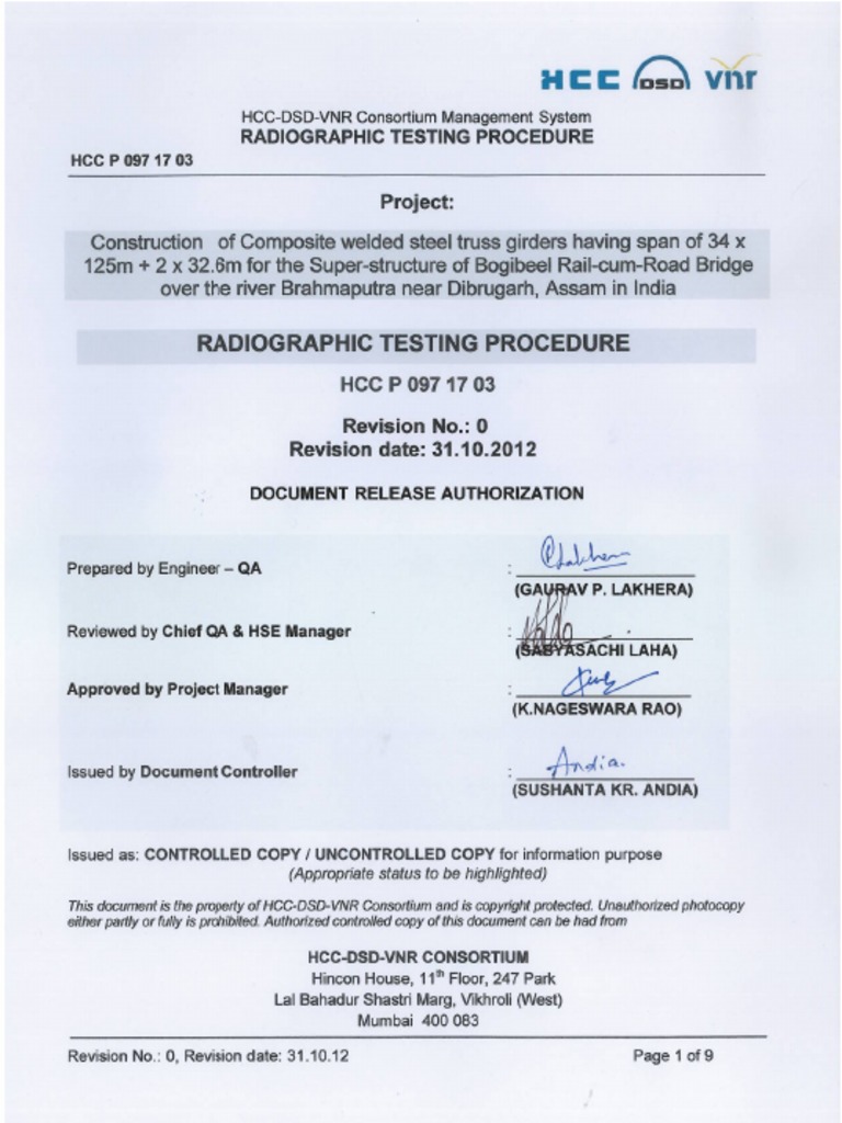 RT Procedure | PDF | Nondestructive Testing | Radiography