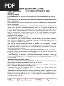A Level History - (QSN & Answer) Zimbabwean History - Tasara