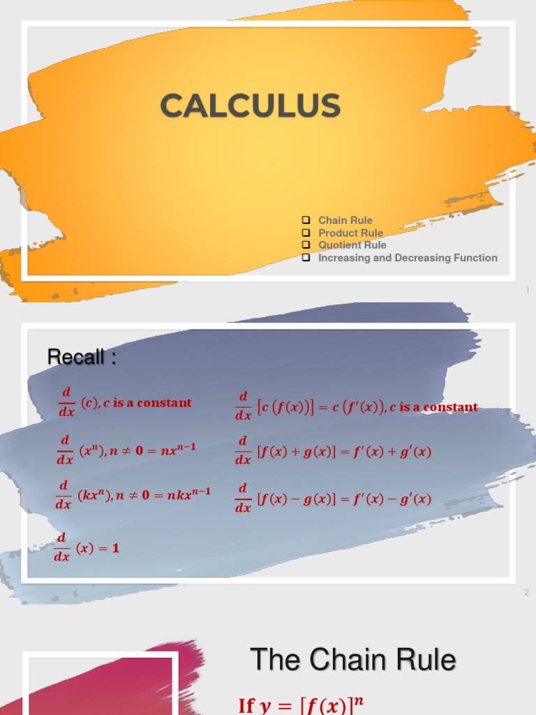 36 Calculus Derivative Product Quotient Chain Rule Increasing