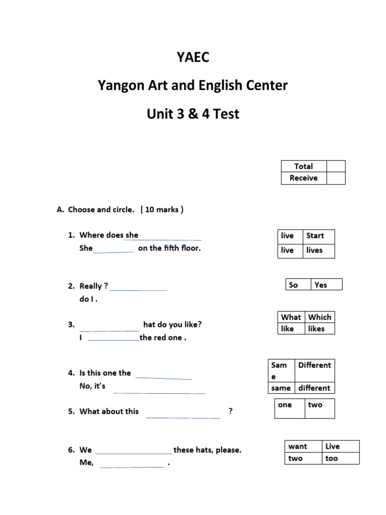 Let's Go 3 Unit 3 & 4 Test | PDF