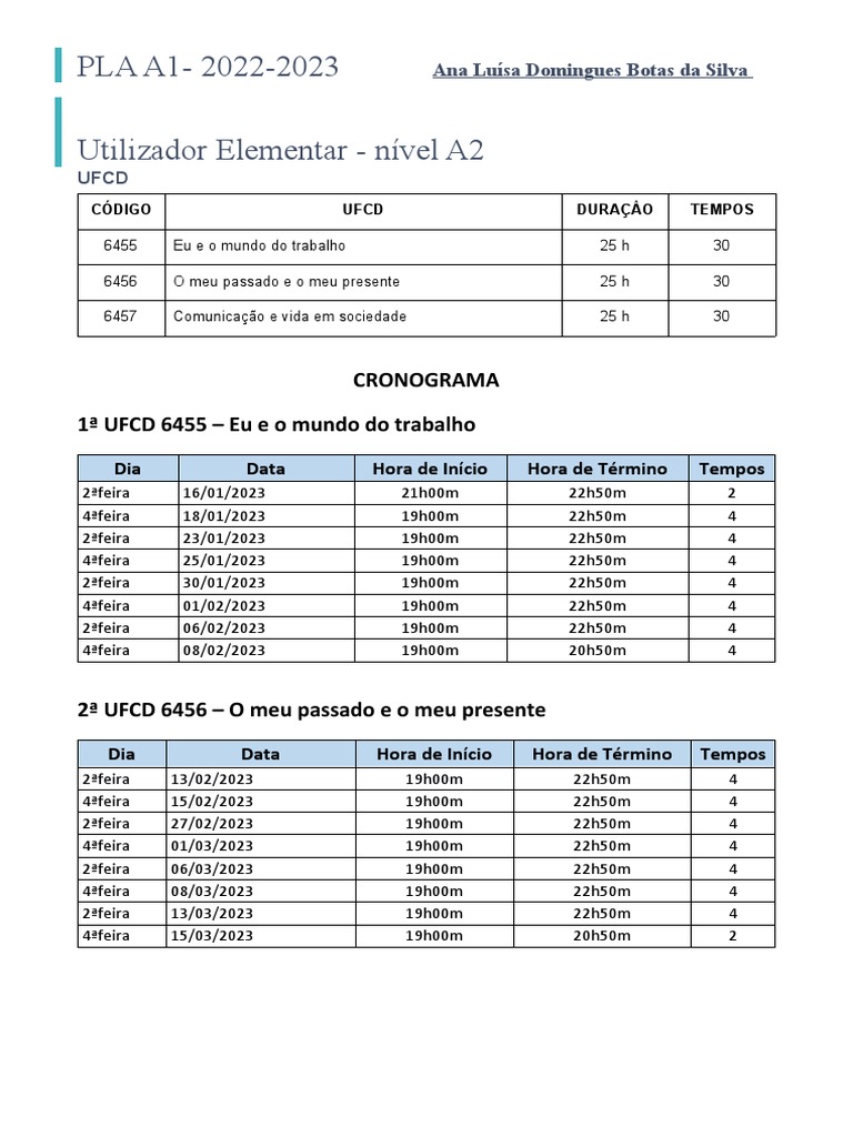 Cronograma PLA A2 - T1 | PDF