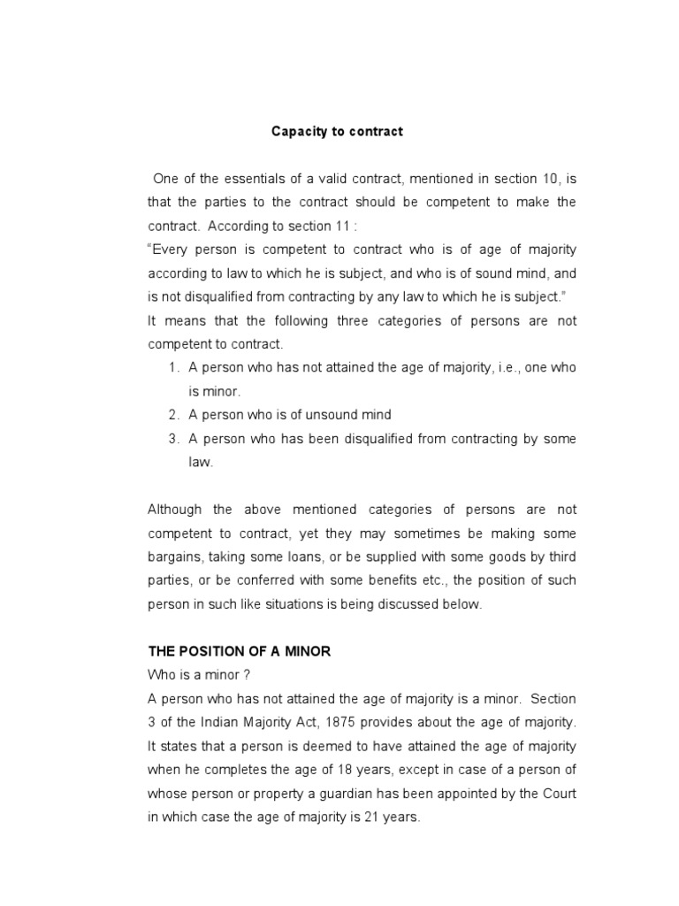 Capacity To Contract | PDF | Law Of Agency | Partnership