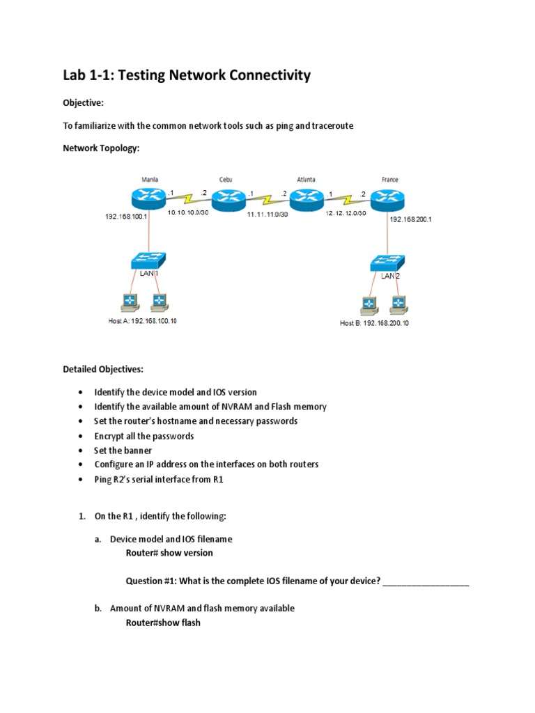 Lab 1-1 Testing The Connectivity | PDF | Router (Computing) | Internet ...