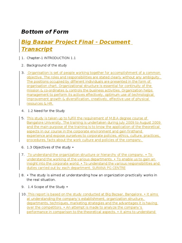 Big Bazaar Project Final | PDF | Retail | Marketing