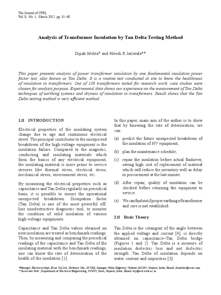 Tan Delta Testing for Transformer Insulation | PDF | Transformer ...