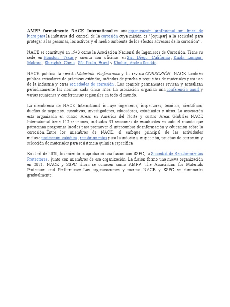 AMPP Formalmente NACE International PDF